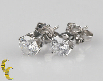 Round Diamond 1.00 carat 14k White Gold Stud Earrings w/ Butterfly Backs