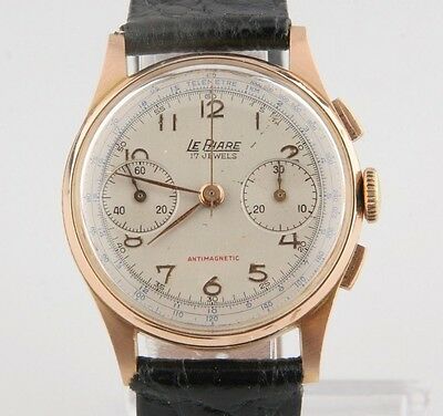 La Phare 18k Rose Gold Men's Hand-Windng Chronograph 17 Jewel Watch Leather Band