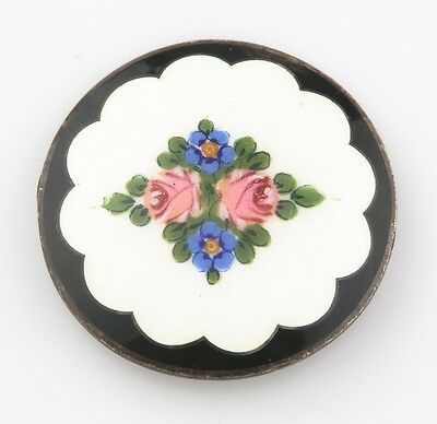 Vintage Sterling Silver Norwegian Enamel Guilloché & Hand-Painted Flower Brooch