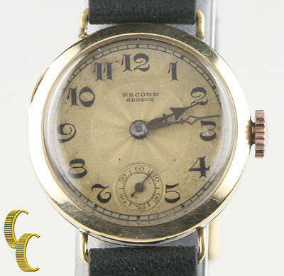 Record Geneve 14k Yellow Gold Vintage Hand-Winding Watch w/ Leather Band