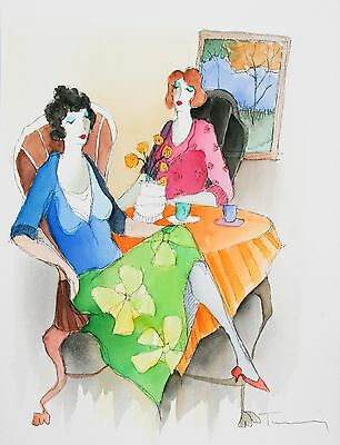 "At the Café No. 3" by Isaac Tarkay Watercolor on Paper 17 x 12.75 w/ CoA