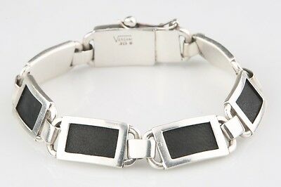Versani Sterling Silver & Sting Ray Leather Link Bracelet w/ Safety Retail $695