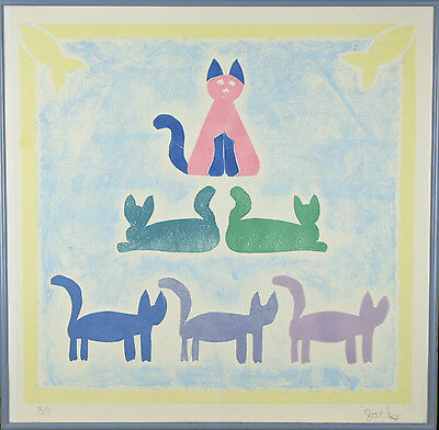 Untitled (Kitty Pyramid) By Jacks Framed Artist's Proof AP Lithograph 20"x20"