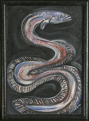 Untitled (Eel) By S. Walker Signed Framed Oil Painting on Canvas Panel 15"x11"