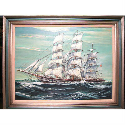 Untitled (Clipper Ship Under Sail) By Palmer Signed Oil on Canvas Framed 40"x30"