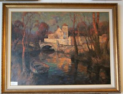 "Mill in Provence" by Leon Roulette Oil on Canvas 43" x 56" Signed Painting