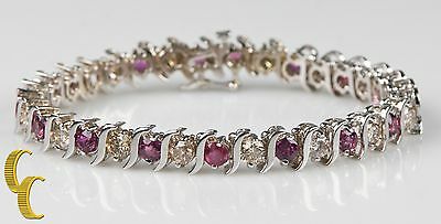14k White Gold Diamond & Ruby "S" Link Bracelet Size 7.25" Gift for Her!