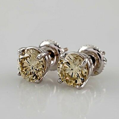 Gorgeous 14k White Gold 2.03 carat "Champagne" Diamond Stud Screwback Earrings