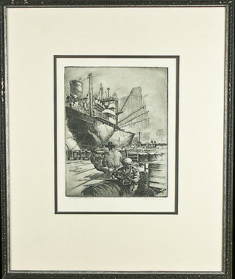 "Wharfside-Chicago" By Kent Hagerman Signed Framed Etching 22"x18"