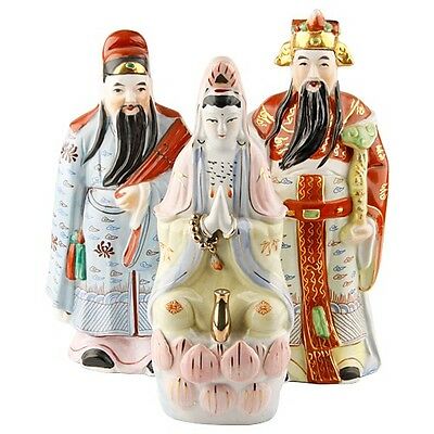 Lot of 3 Hand-Glazed Porcelain Fuk Luk Guanyin Figures, Great Condition, Unique!