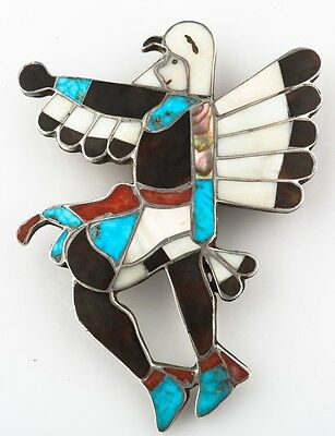 ZUNI EAGLE DANCER BOLO TIE HOLDER FEATURING LAPIDARY INLAY