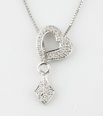 14k White Gold Diamond Unique Heart Lariat Necklace TDW = .22 ct 19"5 Long