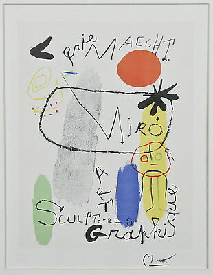 "Figure with Reddish-Orange Sun" by Joan Miro Signed Lithograph 10"x7 1/2"