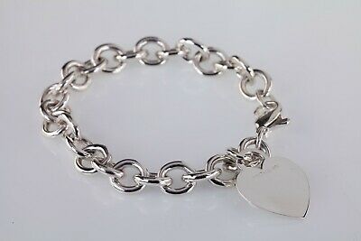 Tiffany & Co. Sterling Silver Blank Heart Tag Charm Bracelet Retails $375