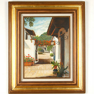 Untitled (Spanish Hotel) by E.S. Hersh Signed Oil on Canvas Framed 24"x20"