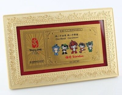 2008 Beijing Olympics Commemorative 999 pure Gold Card Framed Friendlies Panda