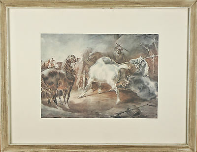 "Fighting Horses" By Theodore Gericault Framed Lithograph 15 1/2"x19 1/2"