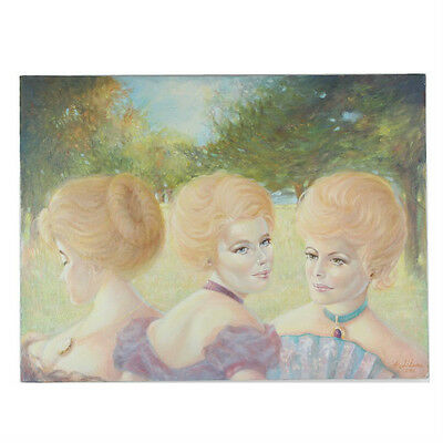 Untitled (3 Blonde Women) By Anthony Sidoni 1986 Signed Oil on Canvas 18"x24"