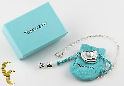 Tiffany & Co. Elsa Peretti Full Heart Pendant & Stud Earrings w/ Box & Pouch