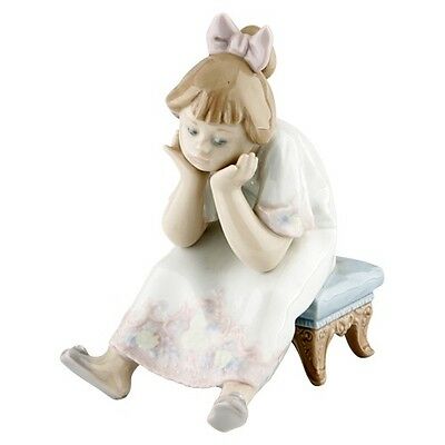 Lladro #5649 "Nothing to Do" Figurine, Young Bored Girl Sitting on Stool Retired