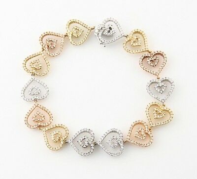 Multi-Colored Heart 2.24 Carat Diamond 18k Gold Bracelet 7 Inches