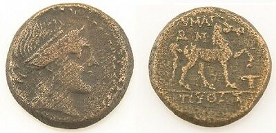 300-200 BC Greek AE20 Coin VF Aeolis Amazon Kyme Cyme horse Sear#4192 L&K#396