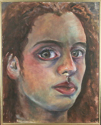 Untitled (Close-Crop Portrait of Woman) Signed Acrylic Painting 20 1/2"x16 1/2"