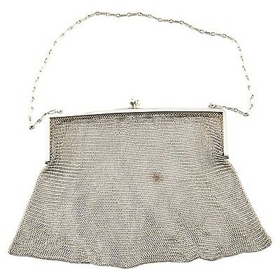 Vintage German Silver Mesh Chain Mail Engraved Clutch / Purse Flapper Era Gatsby