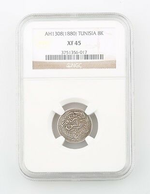 1880 Tunisia 8 Kharub Silver Coin Slabbed XF 45 NGC Extra Fine KM 181 AH 1308