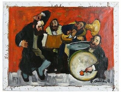 "Chassidic Dance" by Adolf Adler Signed Oil on Canvas 12" x 16" w/ CoA