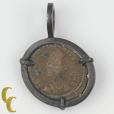 ANCIENT ROMAN COIN IN SILVER ANTIQUED BEZEL PENDANT 4.2 grams