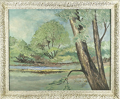 Untitled (Trees & Stream Landscape) By Berndt Savig Oil Painting 19"x23"