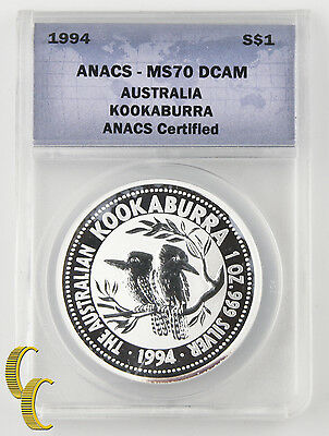1994 Australia Kookaburra (ANACS MS70 DCAM) 1oz .999 Silver Perfect KM#212.1