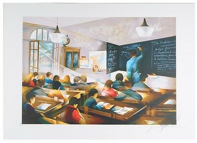 "Classroom" by Raymond Poulet Signed Lithograph Limted Edition of  250 w/ CoA