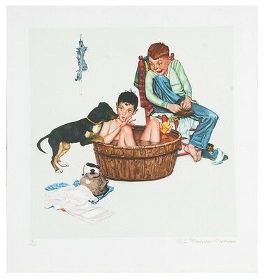 "Lickin' Good Bath" by Norman Rockwell Lithograph on Arches Paper Ettinger Inc.