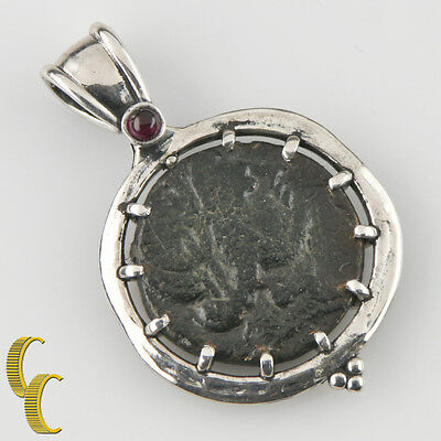 GREEK COIN IN SILVER BEZEL WITH RUBY CABOCHON PENDANT AR-1013