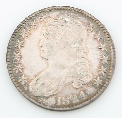 1824 50¢ Capped Bust Half Dollar, AU Condition, Excellent Eye Appeal, Luster!