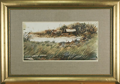 Asterio Pascolini Landscape Fall 1966 Signed Watercolor Painting 20"x28 1/2"