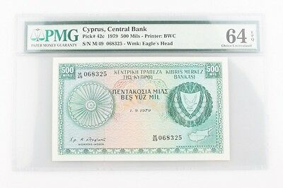1979 Cyprus 500Mils Banknote Graded by PMG Choice UNC-64 EPQ P#42c