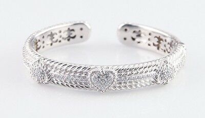 Judith Ripka Sterling Silver Hinged Cuff CZ Heart and Accent Bracelet Gorgeous!