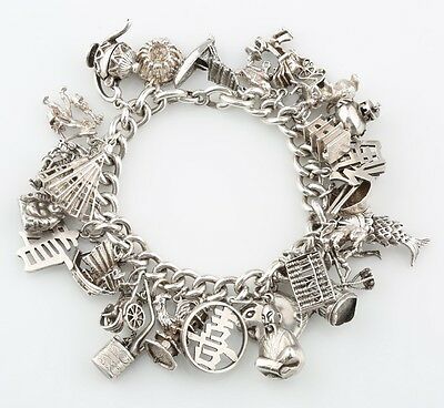 Sterling Silver Chinese New Year Charm Bracelet w/ 32 Total Charms 7" 106.5 g