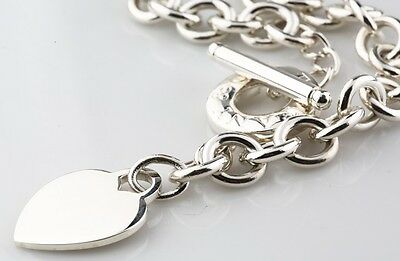 Tiffany & Co. Sterling Silver Blank Heart Tag Toggle Necklace 16.5" Ret. $475