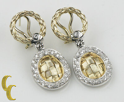 14k Yellow White Gold Diamond Basket Weave Drop Earrings Great Gift for Her!