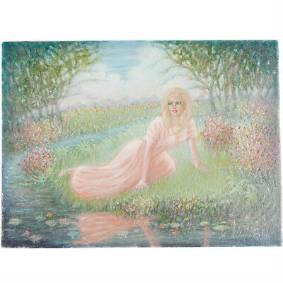 Untitled (Woman in Flower Field) By Anthony Sidoni 1991 Signed Oil on Canvas