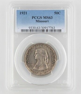 1921 50¢ Missouri Silver Commemorative Graded by PCGS as MS-63! Low Mintage!