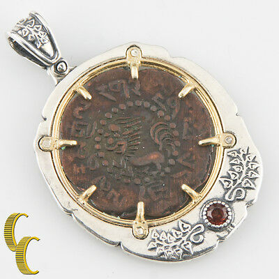 TIBET COIN IN 2 TONE SILVER BEZEL WITH TOURMALINE PENDANT