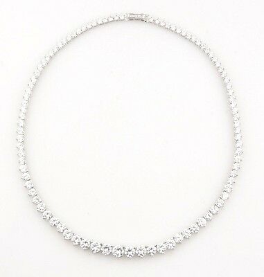 Gorgeous Graduated Rhodium Plated Silver Cubic Zirconia Tennis Necklace, Size 16