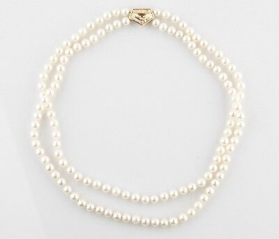 Gorgeous Double-Strand Pearl Necklace w/ Amazing Ballerina Cut 18k Gold Clasp!