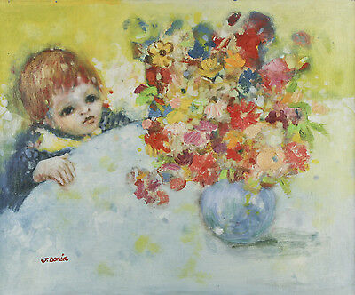 "BOY WITH FLOWERS" By Jordi Bonas Signed Oil on Canvas 20"x24" w/ COA