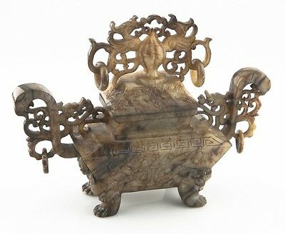 Antique Chinese Jade Phoenix Urn Incense Burner China (Han Dynasty Style) w/ Lid